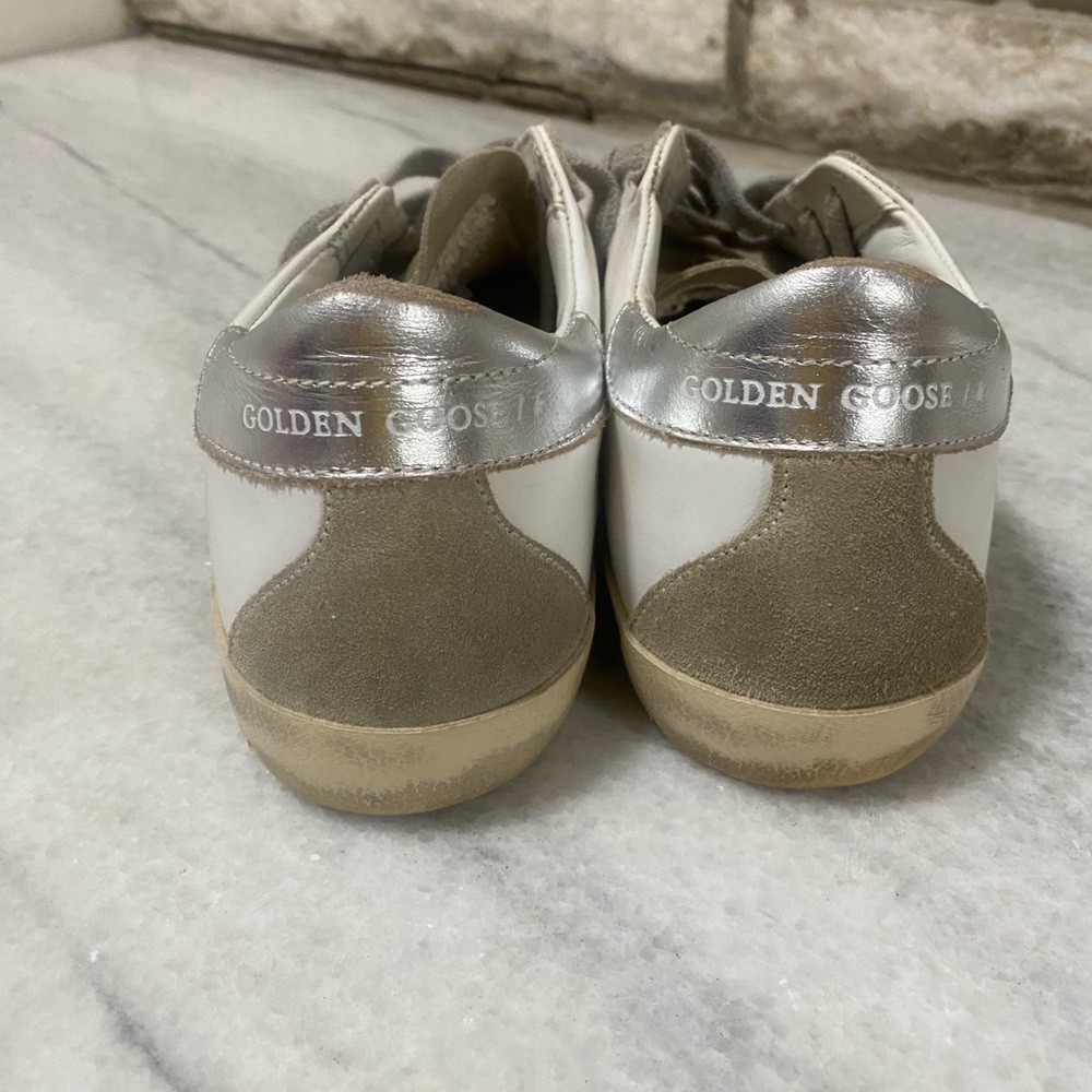 Golden Goose White Leather Sneakers with Pink Star and Silver Heel - Picture 3 of 3